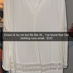 Crown & Ivy White Lace Trim Top